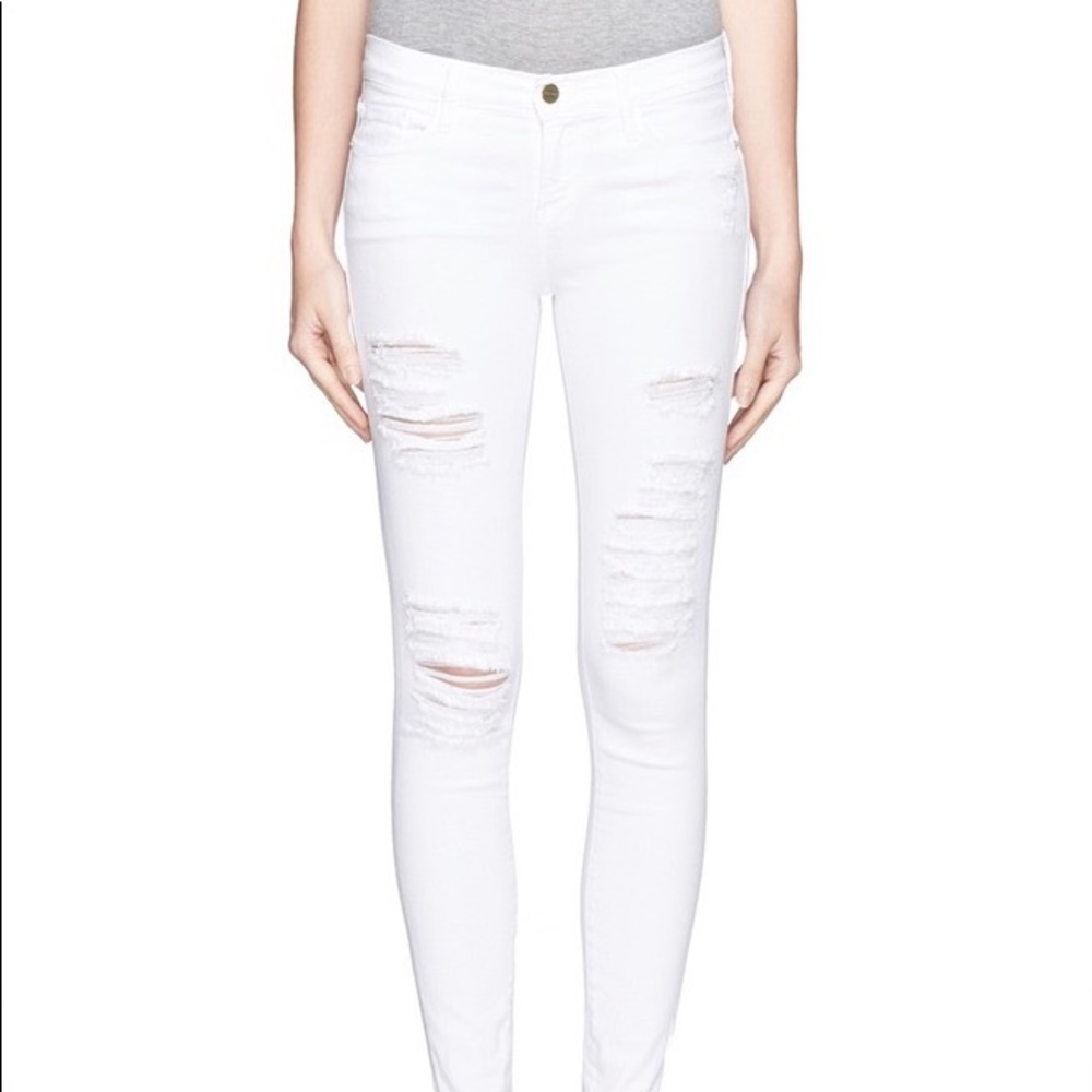 Frame Le Skinny de Jeanne White, Distressed Skinny Jean, 28